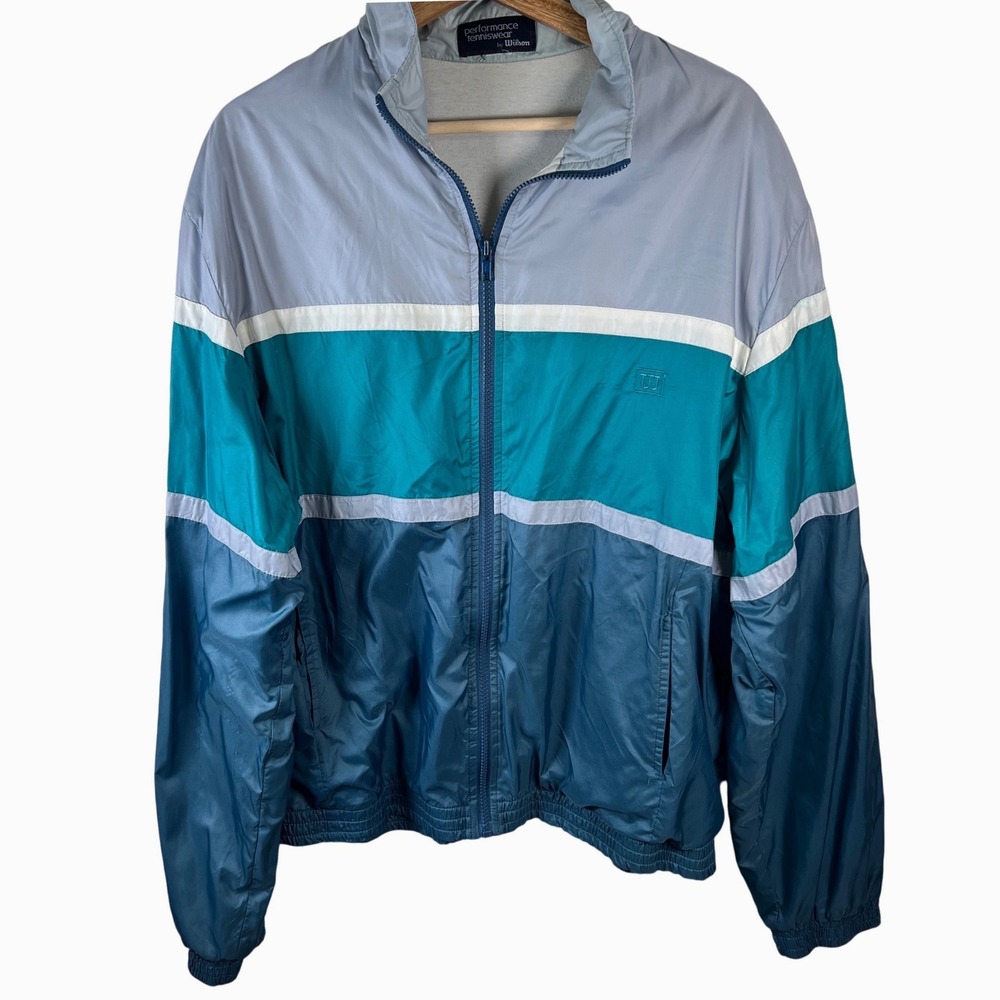 Wilson Performance Vintage Mens Colorblock Windbreaker Jacket Blue Teal XL 90s‎
